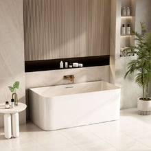 Bessemer Gloss White Rectangular Acrylic Back to Wall Bath with Overflow